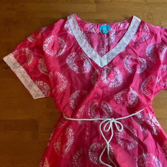 NWOT Size Medium Calypso St. Barth for Target silk pink white tie-dye caftan - Picture 4 of 11